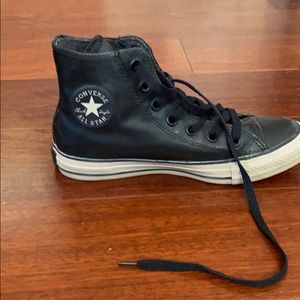 black leather high top converse